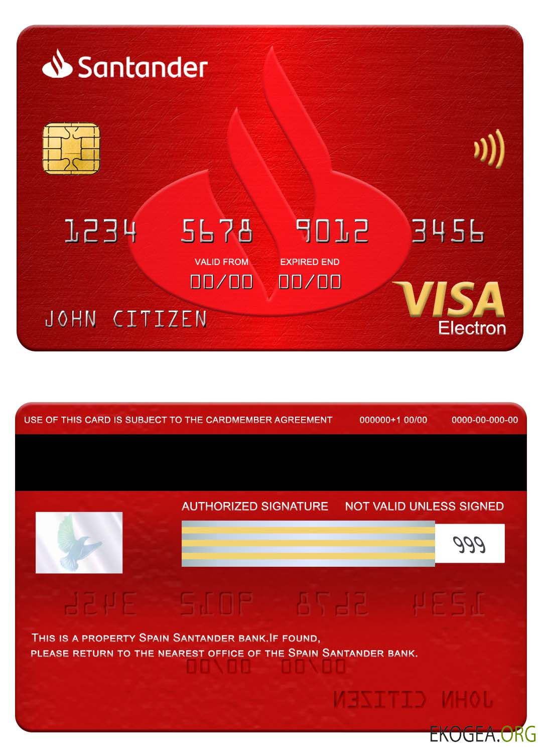 Carte électronique visa Espagne Santander Bank